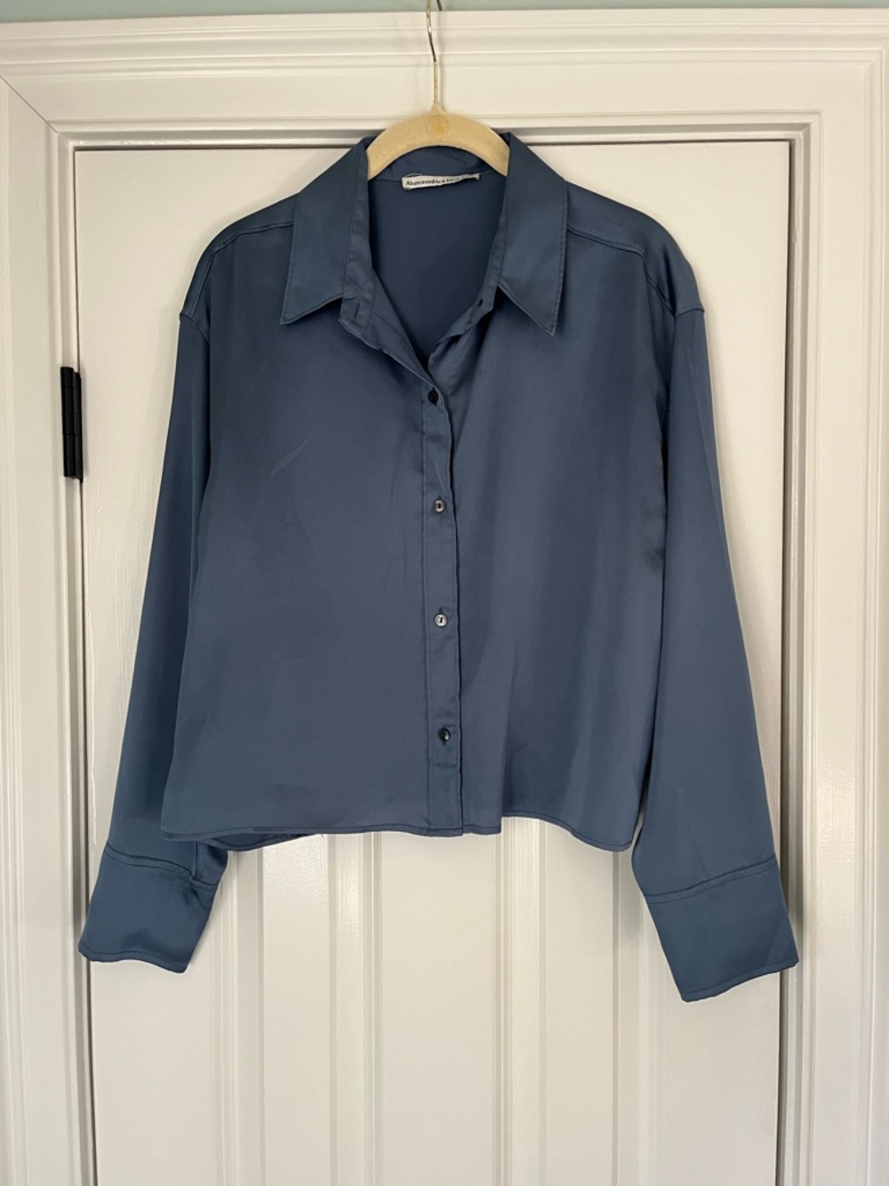 Abercrombie & Fitch Slate Satin Blue Button-Down Shirt